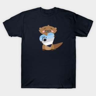 Otter with Otter Pride Flag heart T-Shirt